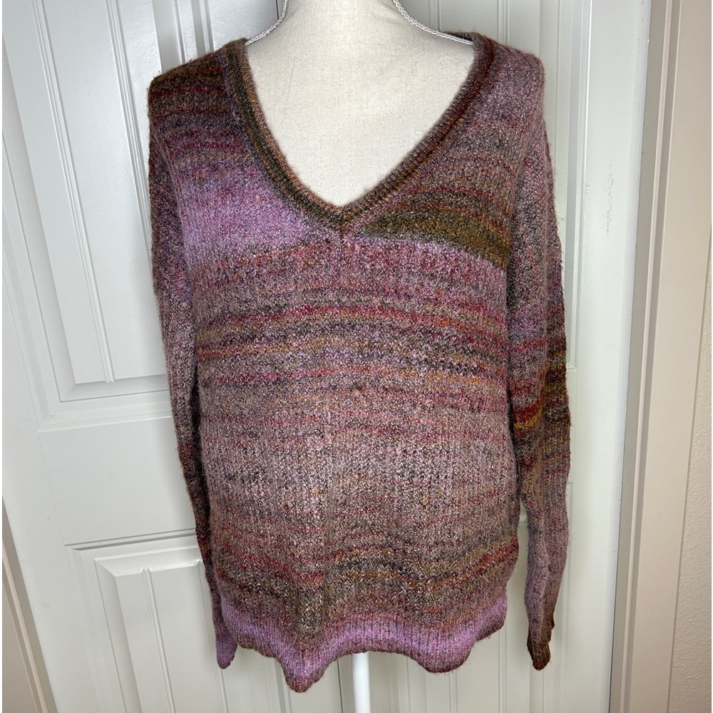 Christian Siriano Space-Dye Sweater L Wool Blend V-Neck Pullover